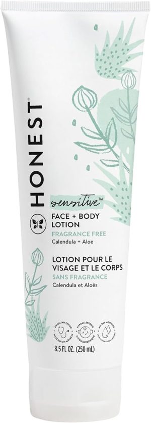 Honest Purely Simple Hypoallergenic Face And Body Lotion With Naturally Derived Botanicals for Sensitive Skin, Fragrance Free, 8.5 Fluid Ounce
