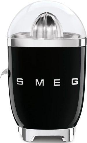 Smeg CJF11BLUK, 50'S Retro Style Aesthetic Citrus Juicer With Juicing Bowl And Lid, Anti-Drip Stainless Steel Spout, Die-Cast Aluminium Body, Black, 1 Year Warranty
