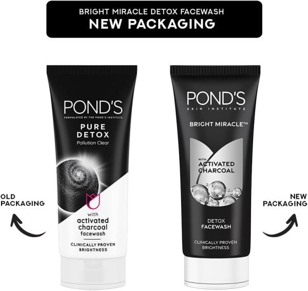 ⁦POND'S Bright Miracle Detox Facewash | 10X Power of Activated Charcoal| For Deep Cleaned Skin | Reveals Glow, Pollution Clear Face Wash, 150gm⁩ - الصورة ⁦3⁩