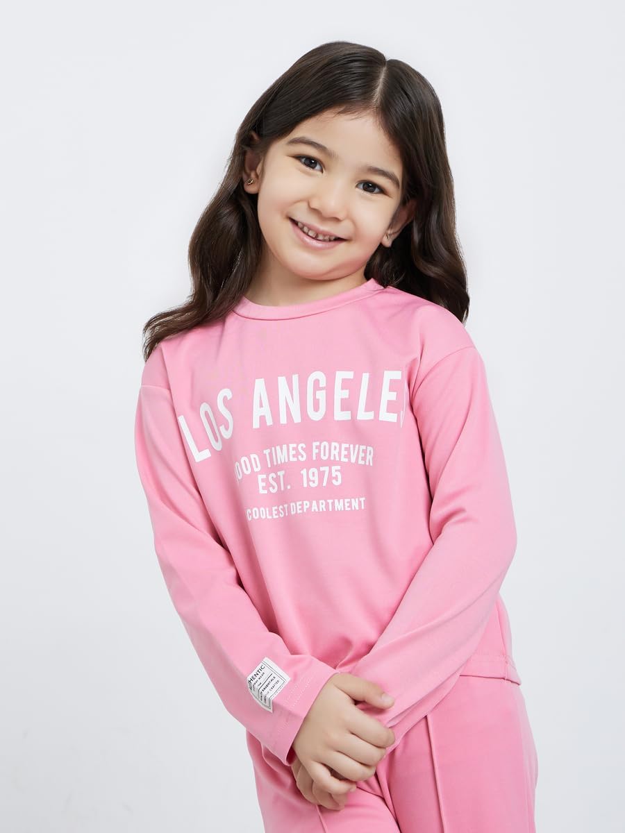 طقم بنطلون رياضي للبنات مكون من توب مطبوع عليه LA بلون بينك من ستايلي 2 طقم بنطلون رياضي للبنات مكون من توب مطبوع عليه LA بلون بينك من ستايلي - الصورة 2