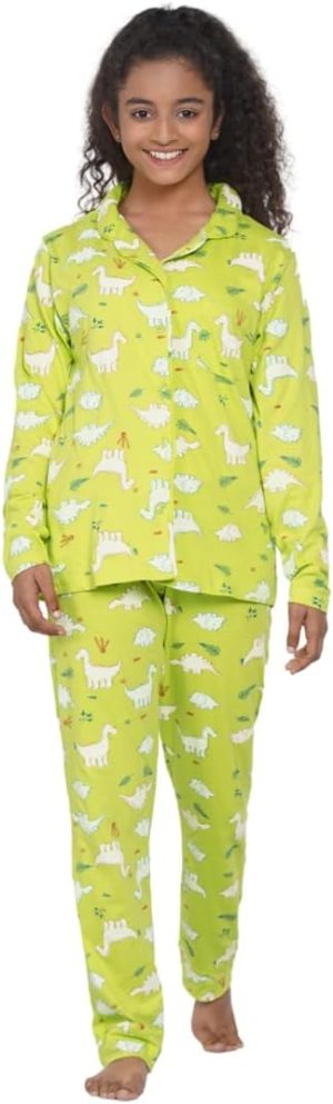 Lauren Smith Girl's Pajama Set Long Sleeve Buttoned Top with pants 2 Piece Printed Sleepwear Cotton Teen Girls Soft Pjs Lounge Set Kids nightwear sets