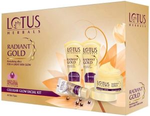 Lotus Herbals Radiant Gold Facial Kit for instant glow with 24K Pure Gold & Papaya,4 easy steps, 170g Multiple use, multi