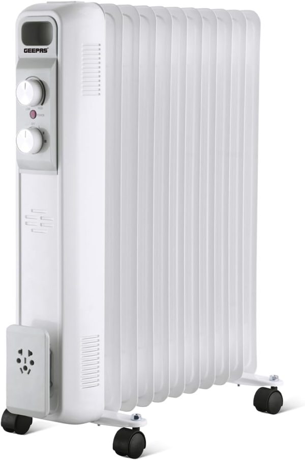 Geepas Oil Filled Radiator Heater, 2500W – Energy Efficient Electric Heater – 3 Power Settings, Adjustable Temperature & Low Running Cost – Ideal for Home Office – 2 Year Warranty, 11 Fins, White