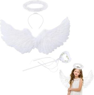 Angel Wings,Halloween Angel Cosplay,Children's Angel Costume Wings,Little Devil Wings,Angel Wings + Halo + Fairy Wand,for Girls Kids Halloween