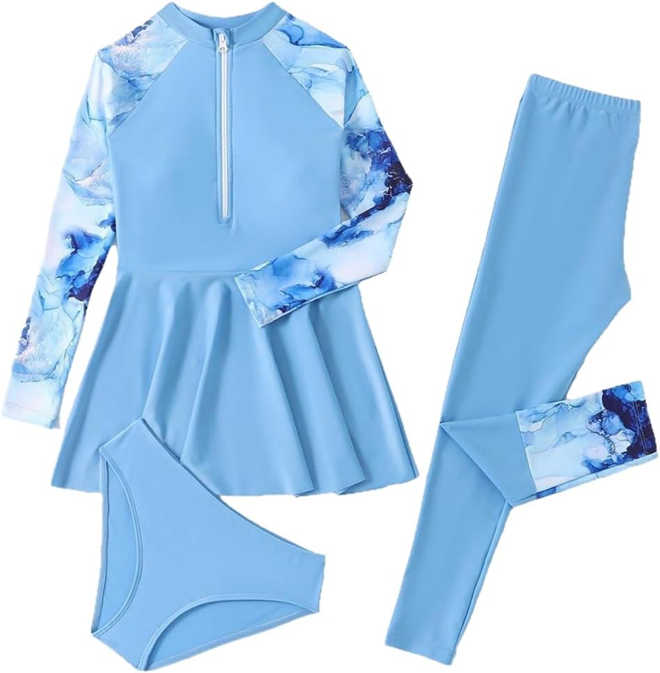 Sthxyfaith 3-Piece Girls Modest Muslim Swimsuit Separates Set, Long Sleeve Rash Guard with Leggings,Full Coverage Swimwear UPF 50+ 1 Sthxyfaith 3-Piece Girls Modest Muslim Swimsuit Separates Set, Long Sleeve Rash Guard with Leggings,Full Coverage Swimwear UPF 50+