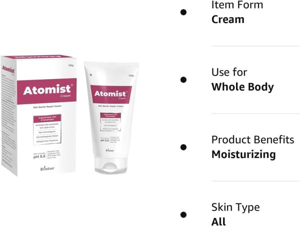 ⁦Brinton Atomist Skin Barrier Repair Cream for Dry and Itchy Skin | Enriched with Ceramides, Oats Lipids & GLA | Non Comedogenic & Dermatologically Tested -125g⁩ - الصورة ⁦6⁩