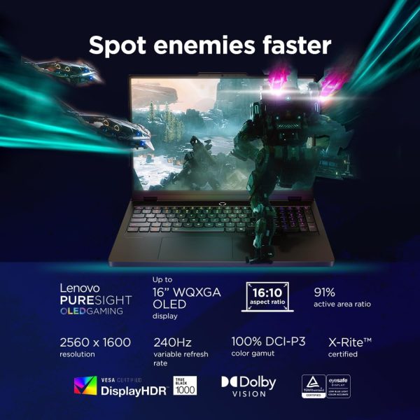 ⁦Lenovo Legion Pro 5 16IAX10 AI Gaming Laptop, 16" WQXGA OLED 165Hz, Intel Core Ultra 9 275HX, 32GB RAM, 1TB SSD, NVIDIA RTX 5070 8GB, RGB EN-ARB, Win11, Black [83F3001YAX] + 2Y Premium Care⁩ - الصورة ⁦9⁩