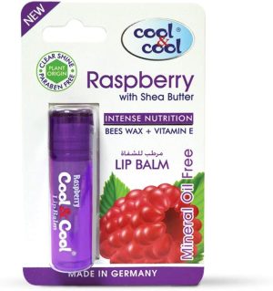 Cool & Cool Raspberry Lip Balm - Intense Nutrition,Bees Wax,Vitamin-E,Shea Butter, Mineral Oil Free,Made In Germany - 4.6g