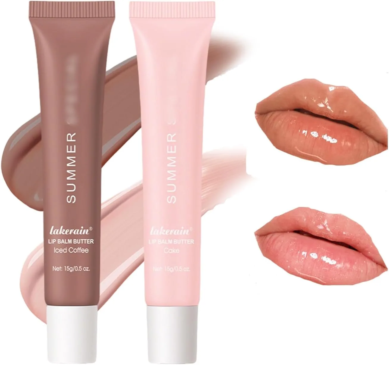 2 Pcs Summer Lip Butter Balm, Tinted Hydrating Lip Gloss Nourishing Lip Mask for Smooth, Soft, Non-Sticky Shine, Perfect for Dry Lips