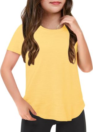 هالو مونينغ تي شيرتات صيفية فضفاضة مزينة برقع ناعمة للبنات الصغيرات، ملابس بحاشية منحنية لعمر 4-14 سنة