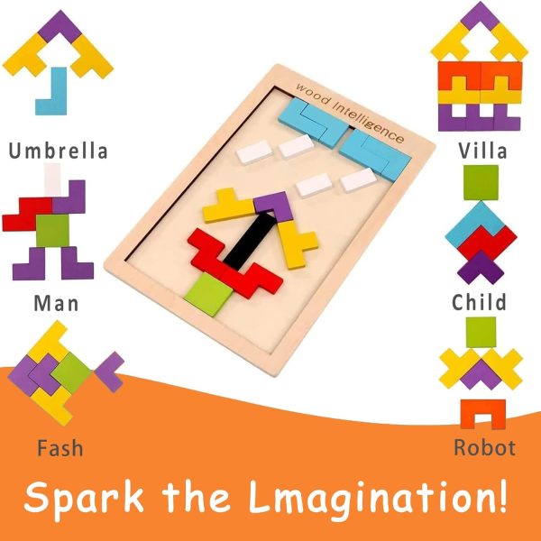 ⁦X Spring Wooden Puzzle Brain Teaser, Russian Tangram Intelligence Colorful 3D Jigsaw Game, Stem Montessori Educational Gift for Ages 4-8 Kids and Adults⁩ - الصورة ⁦3⁩