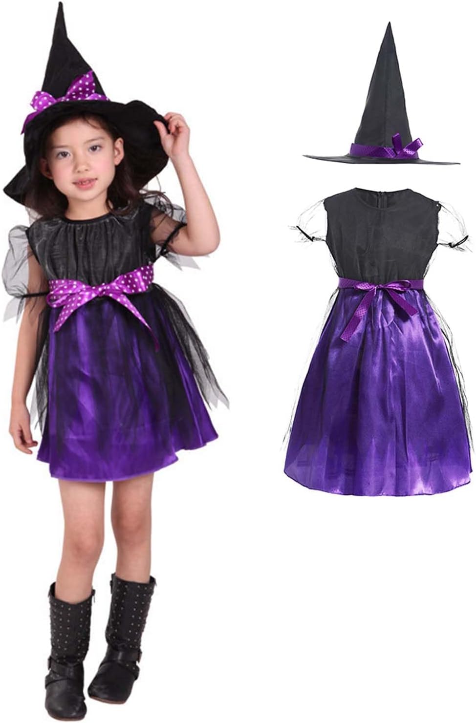 AUTOYSUR Girls Witch Costume, Purple Witch Dress and Witch Hat, Kids Witch Costumes for Cosplay Party 1 AUTOYSUR Girls Witch Costume, Purple Witch Dress and Witch Hat, Kids Witch Costumes for Cosplay Party