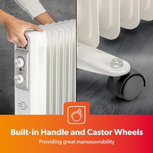 ⁦Geepas Oil Filled Radiator Heater, 2500W – Energy Efficient Electric Heater – 3 Power Settings, Adjustable Temperature & Low Running Cost – Ideal for Home Office – 2 Year Warranty, 11 Fins, White⁩ - الصورة ⁦8⁩