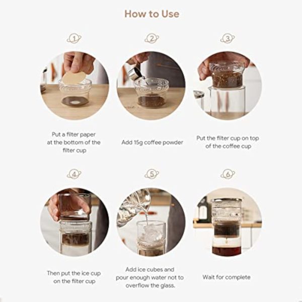 ⁦NALACAL 2 in 1 Cold Brew Dripper for Coffee, 300ml Detachable Glass Cold Brew Maker with Stainless Steel Filter, Glass Airtight & Leak-Proof Pitcher, for Lemonade, Ice Tea⁩ - الصورة ⁦6⁩