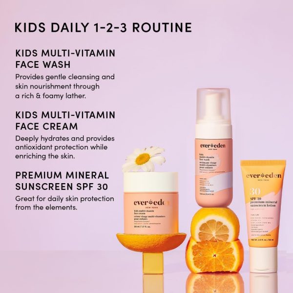 ⁦Evereden Kids Skincare Bundle: 1-2-3 Routine with Multi-Vitamin Peach Face Wash, Cream, SPF 30 & Spa Headband – Gentle, Nourishing Skincare & Fun Hair Management for Kids – Perfect for Daily Care⁩ - الصورة ⁦5⁩