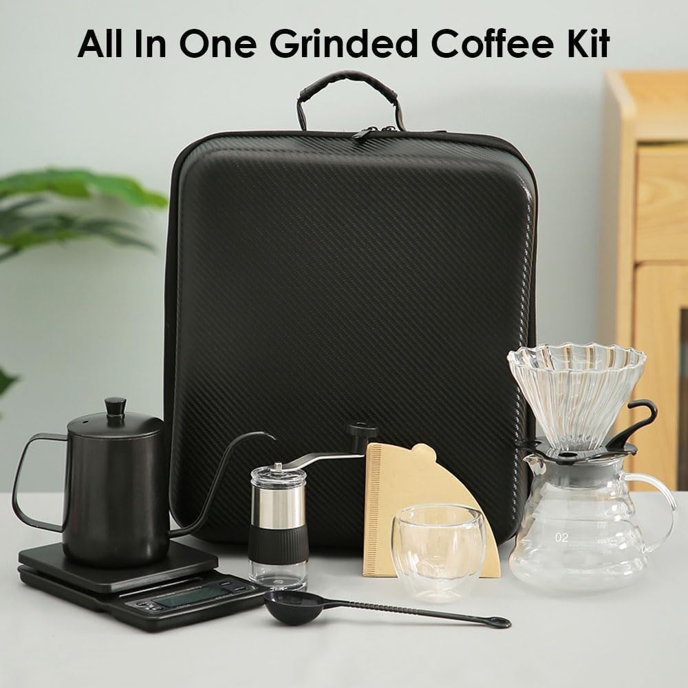 Bolivia's V60 Coffee Maker Set, 9-Piece Black Pour Over Coffee Kit with Portable Carry Case, Complete Coffee Brewing Set for Camping Travel and Home Use 7 Bolivia's V60 Coffee Maker Set, 9-Piece Black Pour Over Coffee Kit with Portable Carry Case, Complete Coffee Brewing Set for Camping Travel and Home Use - الصورة 7