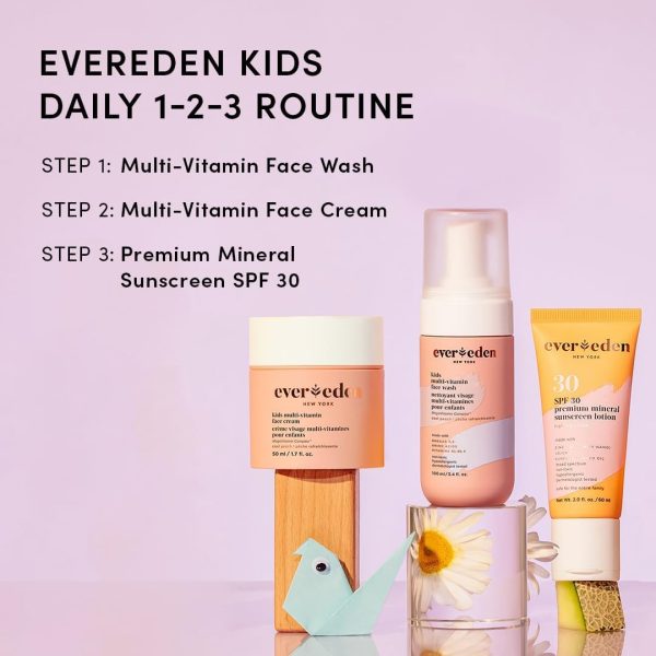 ⁦Evereden Kids Skincare Bundle: 1-2-3 Routine with Multi-Vitamin Peach Face Wash, Cream, SPF 30 & Spa Headband – Gentle, Nourishing Skincare & Fun Hair Management for Kids – Perfect for Daily Care⁩ - الصورة ⁦2⁩