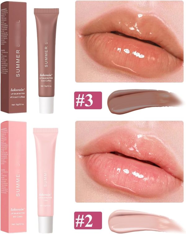 ⁦2 Pcs Summer Lip Butter Balm, Tinted Hydrating Lip Gloss Nourishing Lip Mask for Smooth, Soft, Non-Sticky Shine, Perfect for Dry Lips⁩ - الصورة ⁦3⁩