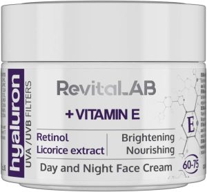RevitaLAB Hyaluron Anti-Ageing Day and Night Cream, Enriched with Vitamin A (Retinol) Vitamin E, Liquorice Root Extract, Hyaluronic Acid and UV Filters, for Ages 60 – 75, 50 ml