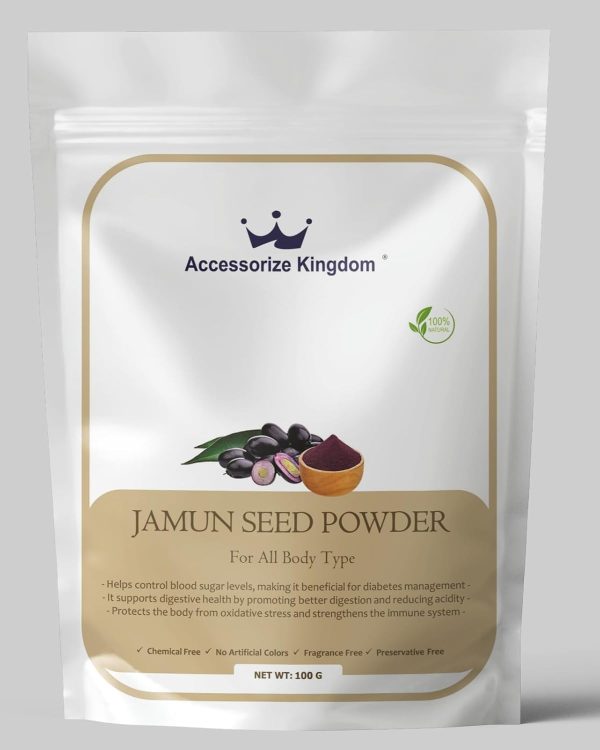 Accessorize Kingdom Jamun Seed Powder for Skin & Hair – 100% Natural & Pure | Supports Clear Skin, Controls Oil & Reduces Blemishes | Strengthens Hair, Nourishes Scalp & Promotes Growth | (100gm)