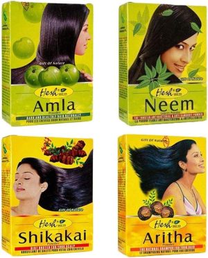 Hesh Herbal Amla Powder 100g, Brahmi Powder 100g, Shikakai Powder 100g, Aritha Powder 100g - Hair Care Combo Pack