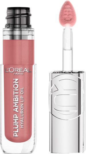 L'Oreal Paris Plump Ambition Hyaluron Lip Oil, 24 HR Lip Gloss with Hyaluronic Acid, Volumizing Formula with Glass-Like Shine, Worth It 601, 0.16 Fl Oz