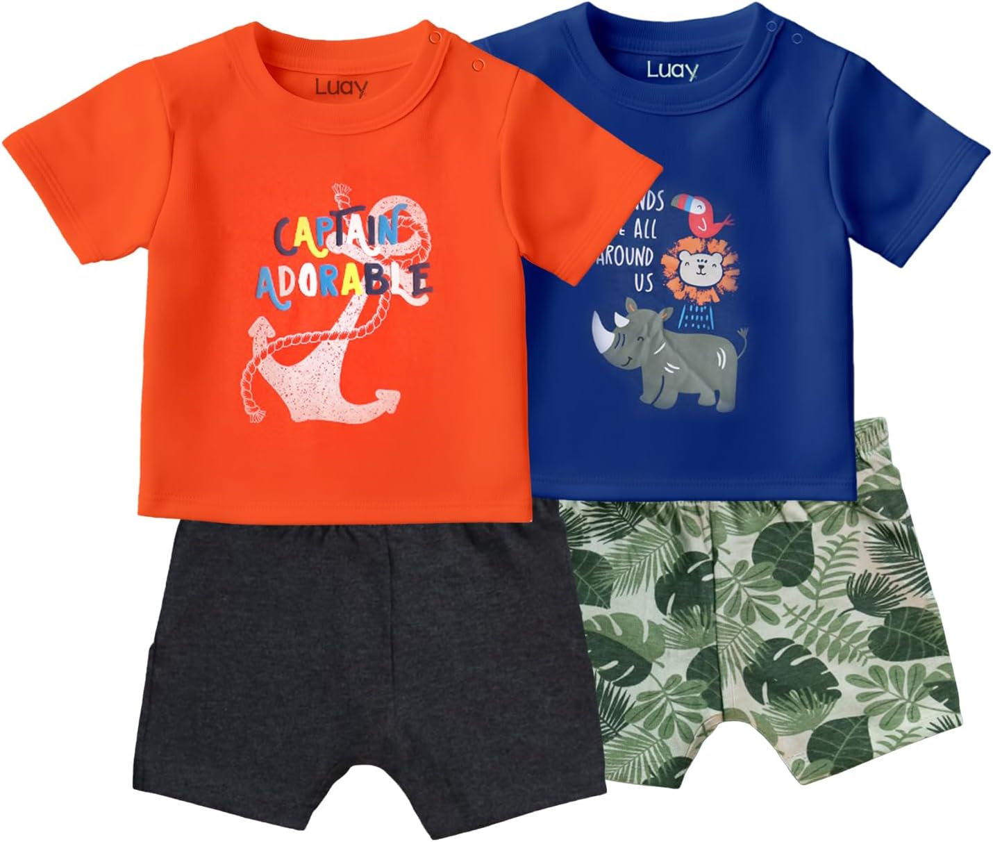 LUAY 100% Organic Cotton Baby Boy & Girls Clothing Set Short Sleeve Kids Clothes Boys & Girls Toddler Short Set Cute Animal Print Combo Pack Of 2 Top and Shorts Outfit For New born 9 LUAY 100% Organic Cotton Baby Boy & Girls Clothing Set Short Sleeve Kids Clothes Boys & Girls Toddler Short Set Cute Animal Print Combo Pack Of 2 Top and Shorts Outfit For New born - الصورة 9