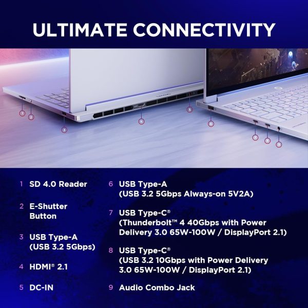⁦Lenovo Legion 7 16IAX10 AI Gaming Laptop 16" WQXGA OLED 240Hz, Intel Ultra 9 275HX, 32GB RAM, 2TB SSD, RTX 5070 8GB GDDR7, RGB ENG-ARB KB, Win11, Glacier White [83KY001NAX] + 2Y Premium Care⁩ - الصورة ⁦10⁩