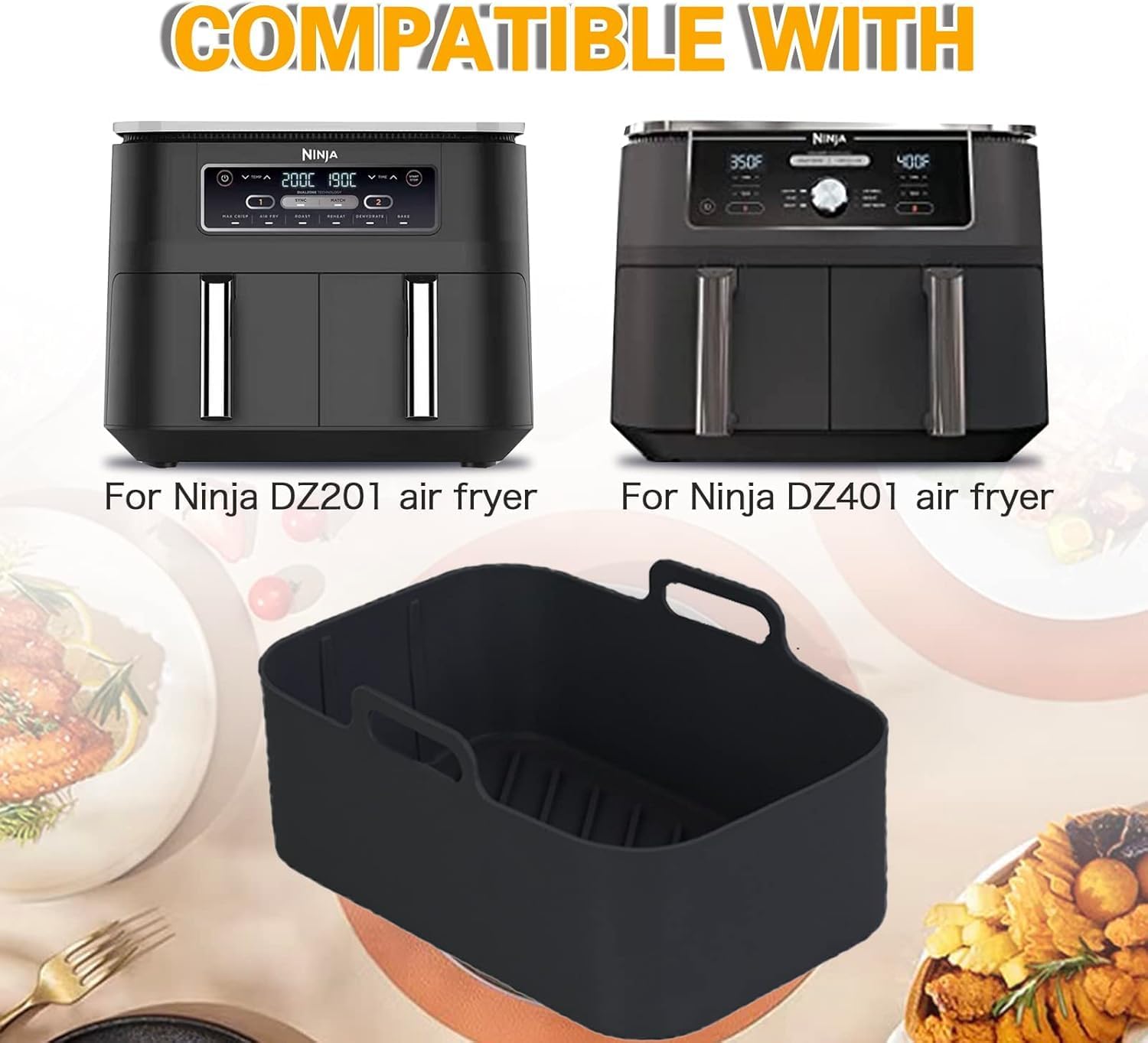 وعاء سيليكون للمقلاة الهوائية نينجا فودي دوال DZ201، بطانات سيليكون قابلة لاعادة الاستخدام، سلة مقلاة هوائية مستطيلة سعة 8 كوارت، ملحقات مقلاة هوائية (اسود) 3 وعاء سيليكون للمقلاة الهوائية نينجا فودي دوال DZ201، بطانات سيليكون قابلة لاعادة الاستخدام، سلة مقلاة هوائية مستطيلة سعة 8 كوارت، ملحقات مقلاة هوائية (اسود) - الصورة 3