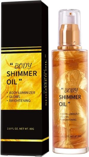Shimmer Body Oil Gold Bronze Face Brighten Glow Pearl Highlighter Illuminator Body Makeup Shine Glitter Gold Liquid Taning