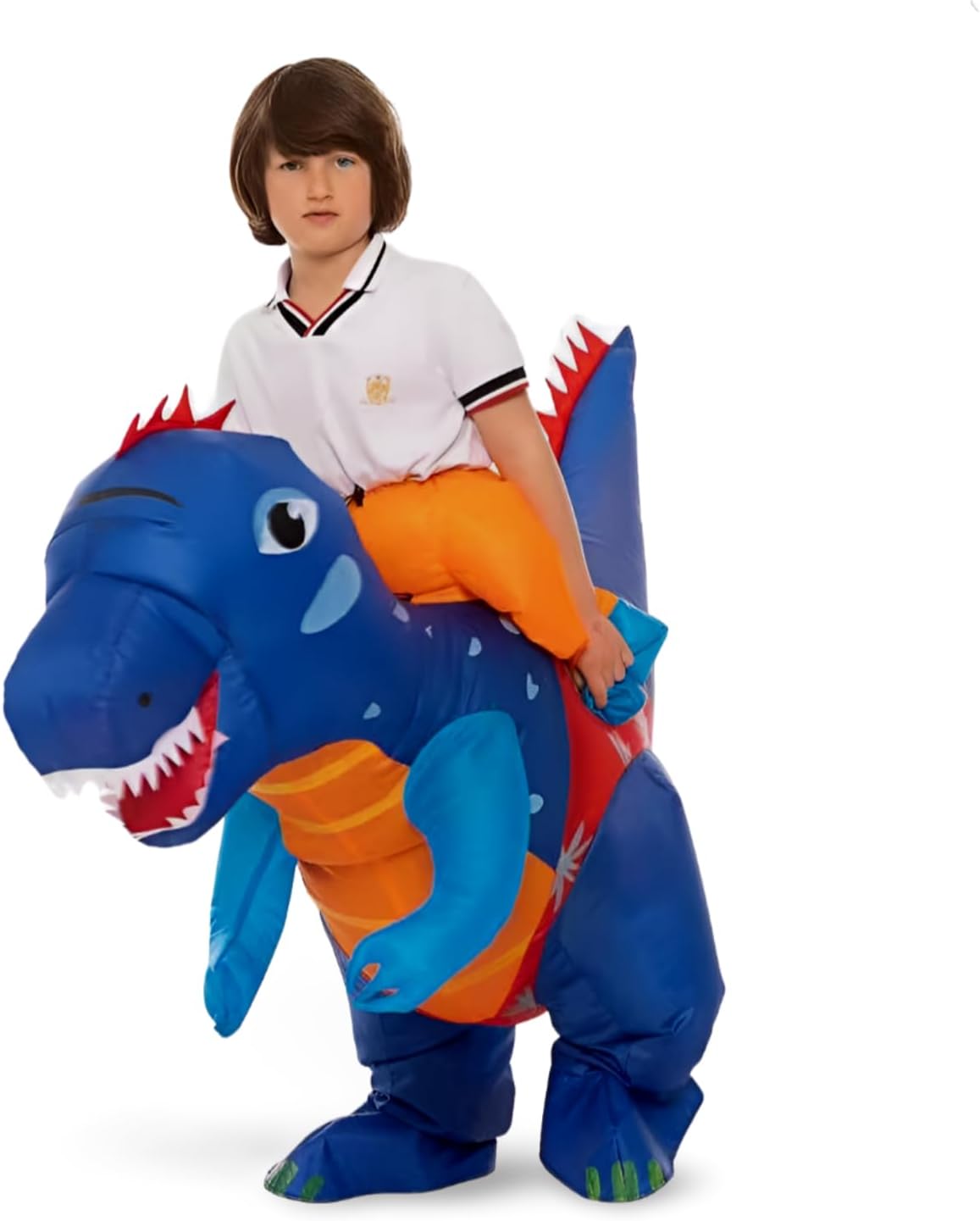 زي ديناصور قابل للنفخ للاطفال، ازرق وبرتقالي، 80-150 سم، البوليستر 2 زي ديناصور قابل للنفخ للاطفال، ازرق وبرتقالي، 80-150 سم، البوليستر - الصورة 2