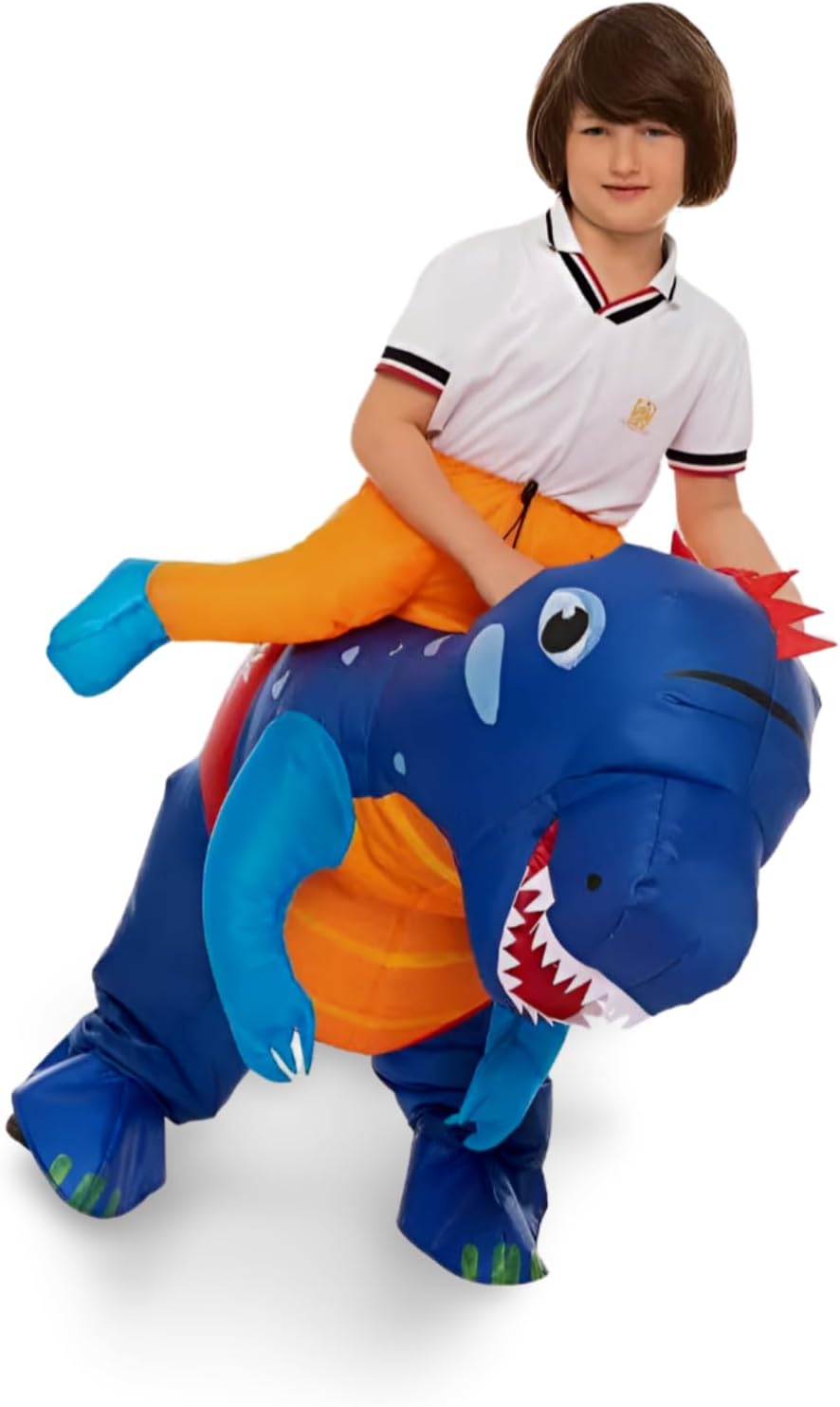 زي ديناصور قابل للنفخ للاطفال، ازرق وبرتقالي، 80-150 سم، البوليستر 4 زي ديناصور قابل للنفخ للاطفال، ازرق وبرتقالي، 80-150 سم، البوليستر - الصورة 4