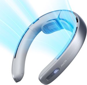JISULIFE Portable Neck Fan Pro, 100 Speeds Bladeless, Wearable Stepless Knob, LED Display, 5000mAh Rechargeable Personal Fan, Mini Hands Free, USB Battery Operated-Grey
