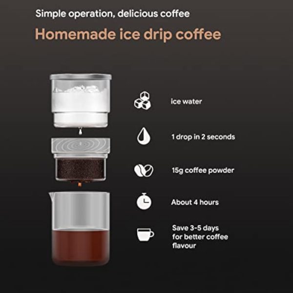 ⁦NALACAL 2 in 1 Cold Brew Dripper for Coffee, 300ml Detachable Glass Cold Brew Maker with Stainless Steel Filter, Glass Airtight & Leak-Proof Pitcher, for Lemonade, Ice Tea⁩ - الصورة ⁦5⁩