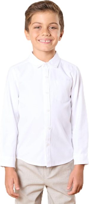REDTAG Boys White Long Sleeve Oxford Shirt