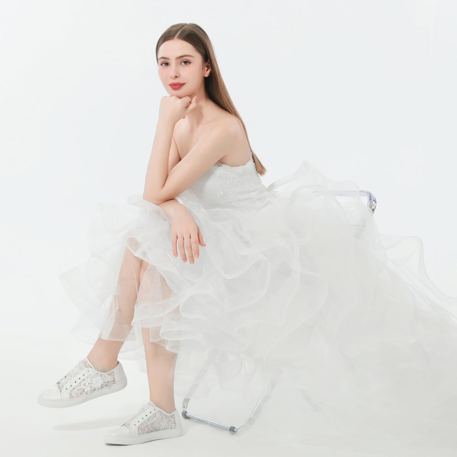 JIAJIA 8836 Wedding Shoes Bridal Sneakers Flats Bride Tennis Shoes Flowers Lace Sneakers, Ivory 3 JIAJIA 8836 Wedding Shoes Bridal Sneakers Flats Bride Tennis Shoes Flowers Lace Sneakers, Ivory - الصورة 3