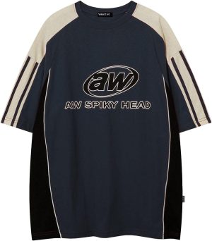 Vamtac Oversized T Shirt Classic Vintage 90s Contrast Color Graphic Tees Streetwear Racing Tee Speedway Tops Unisex