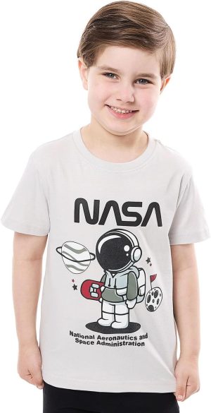 R&B Boys 325-0145KB177-1 NASA Printed T-Shirt with Crew Neck and Short Sleeves