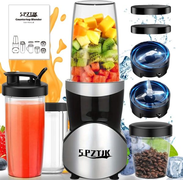 ⁦4 Cup Multi-Function High Speed Blender, 15-Piece 4-in-1 Portable Blender and Grinder Combo for Kitchen, Personal Blender,Smoothies Maker with 4 BPA-Free Cup,Baby food maker, kitchen mixer⁩ - الصورة ⁦2⁩