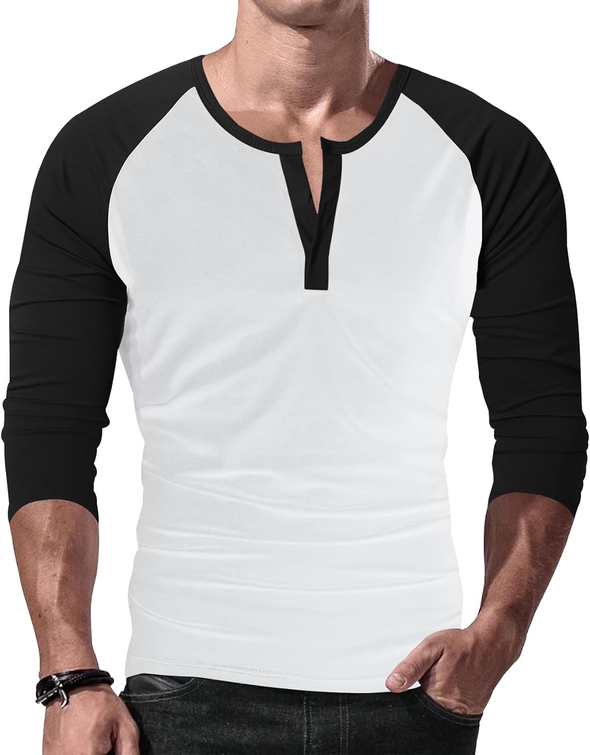 Men's V-Neck Casual 3/4 Sleeve Baseball Tshirt Raglan Jersey Shirt 1 Men's V-Neck Casual 3/4 Sleeve Baseball Tshirt Raglan Jersey Shirt