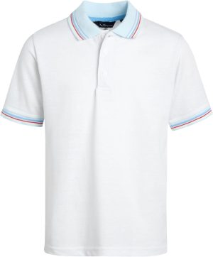 Ben Sherman Boys' Polo Shirt - Classic Fit Short Sleeve Pique Polo - Comfort Stretch Golf Shirt for Boys (8-18), Size 8, White