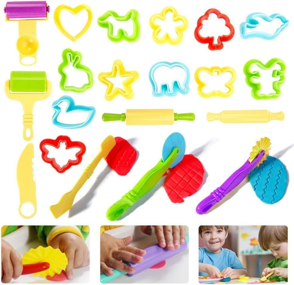 Montchi 20pcs Playdough Tools and Cutters, Clay Dough Tool Kit Plastic Colorful DIY Play Dough Tools Set Plasticine Modelling Tools Clay Rollers and Cutters for Kids, Random Color 4 Montchi 20pcs Playdough Tools and Cutters, Clay Dough Tool Kit Plastic Colorful DIY Play Dough Tools Set Plasticine Modelling Tools Clay Rollers and Cutters for Kids, Random Color - الصورة 4