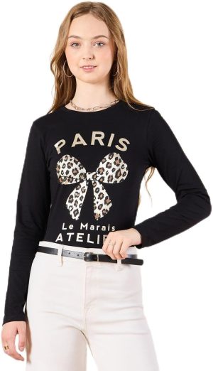 REDTAG Girls Senior White Paris Print T-Shirt