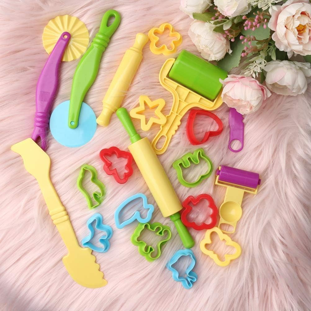 Montchi 20pcs Playdough Tools and Cutters, Clay Dough Tool Kit Plastic Colorful DIY Play Dough Tools Set Plasticine Modelling Tools Clay Rollers and Cutters for Kids, Random Color 8 Montchi 20pcs Playdough Tools and Cutters, Clay Dough Tool Kit Plastic Colorful DIY Play Dough Tools Set Plasticine Modelling Tools Clay Rollers and Cutters for Kids, Random Color - الصورة 8