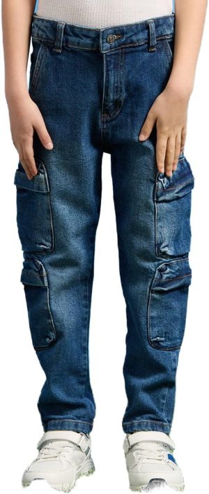 REDTAG Boys Navy Cargo Pocket Jeans