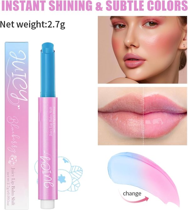 ⁦Ph Lip Balm, Color Changing Lip Balm, Juicy Lip Balm Shift - Fruit Flavored Moisturizing and Glossy Lip Care - Pink Lip Serum, Soothing and Protecting Lips (Blueberry)⁩ - الصورة ⁦2⁩
