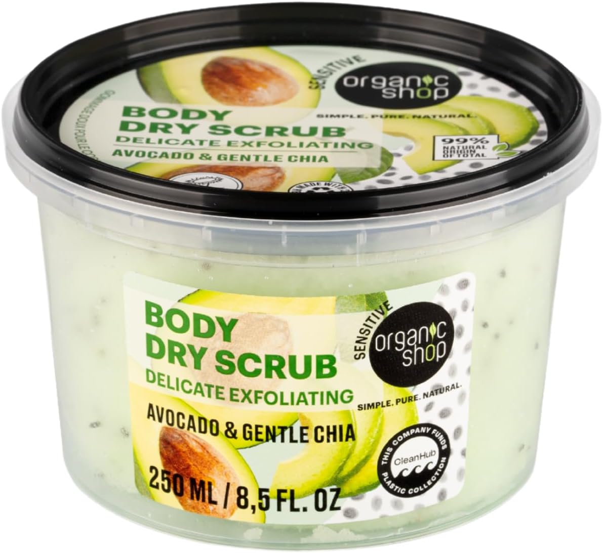 Organic Shop Delicate Exfoliating Dry Body Scrub, Avocado and Chia, 250 ml 1 Organic Shop Delicate Exfoliating Dry Body Scrub, Avocado and Chia, 250 ml