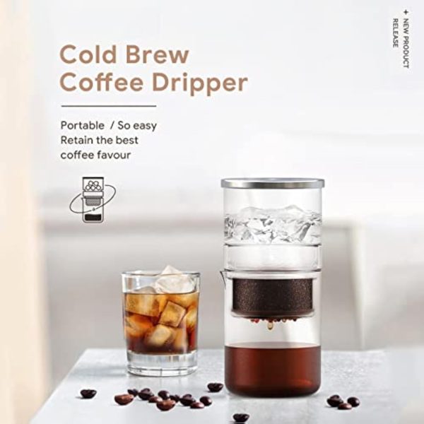 ⁦NALACAL 2 in 1 Cold Brew Dripper for Coffee, 300ml Detachable Glass Cold Brew Maker with Stainless Steel Filter, Glass Airtight & Leak-Proof Pitcher, for Lemonade, Ice Tea⁩ - الصورة ⁦3⁩