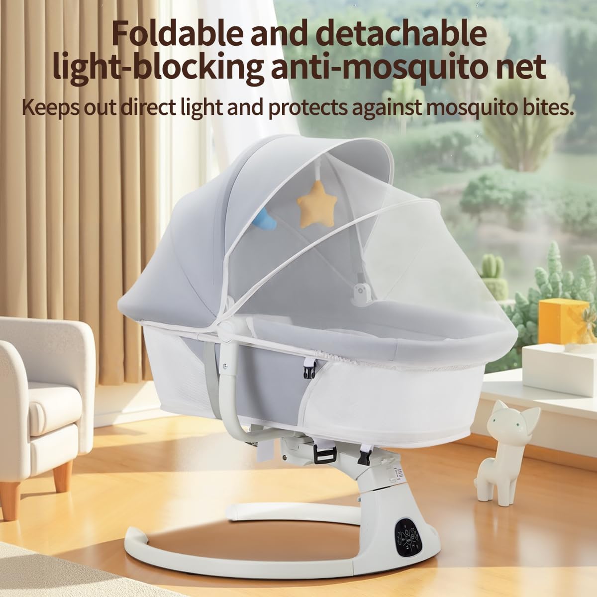 3-in-1 Baby Swing, Electric Rocker and Bouncer Chair, 5 Swing Speed, 10 Lullabies, Remote Control, Timing and Bluetooth Function, With Mosquito Net, 5-Point Harness,Gray with White 3 3-in-1 Baby Swing, Electric Rocker and Bouncer Chair, 5 Swing Speed, 10 Lullabies, Remote Control, Timing and Bluetooth Function, With Mosquito Net, 5-Point Harness,Gray with White - الصورة 3