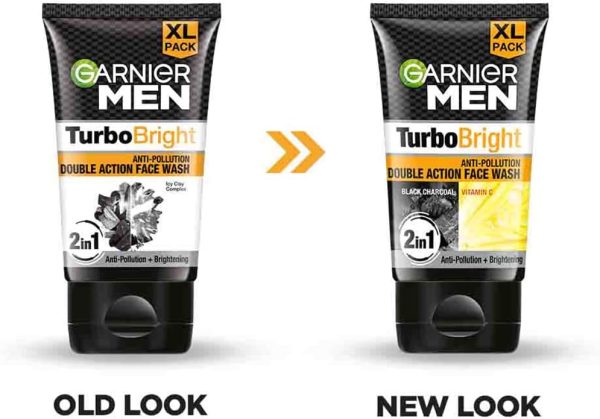 ⁦Garnier Men Turbo Bright Double Action Face Wash, Deep Cleansing Anti Pollution Face Wash with Charcoal and Vitamin C, Suitable for all Skin Types, 150g⁩ - الصورة ⁦2⁩